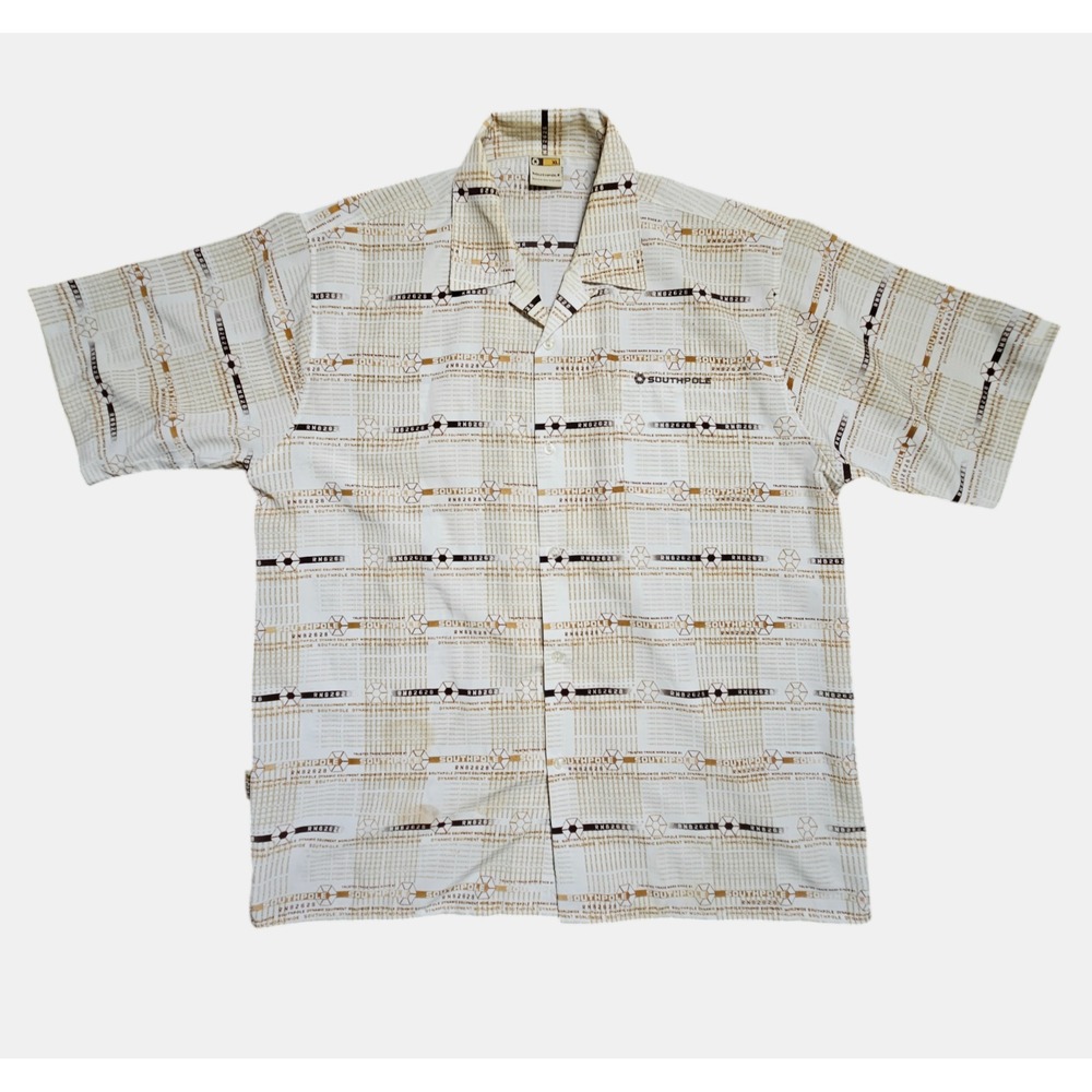 VTG Southpole Logo Button Up Short Sleeve Pocket Shirt Hip Hop Y2K Streetwear XL